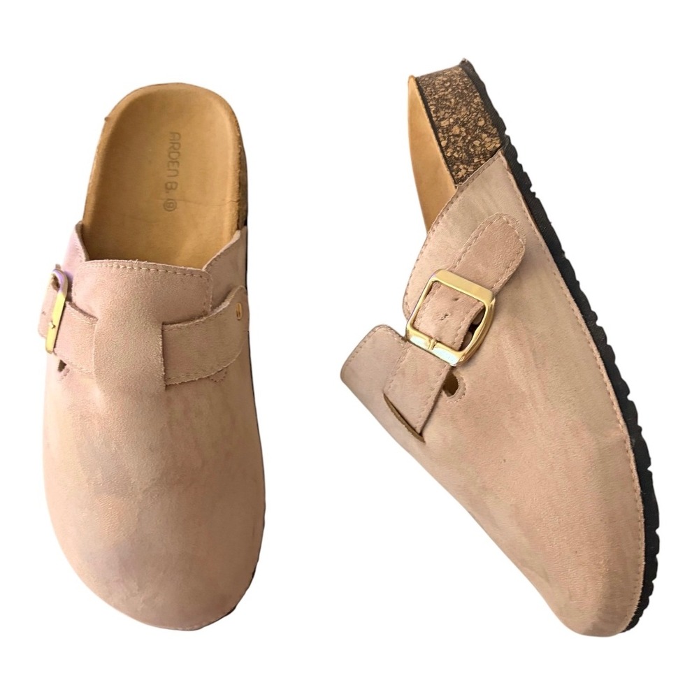 Arden B Womens Size 9 Rose Gold Faux Suede Cork Bed Buckle Clog Mules Shoes